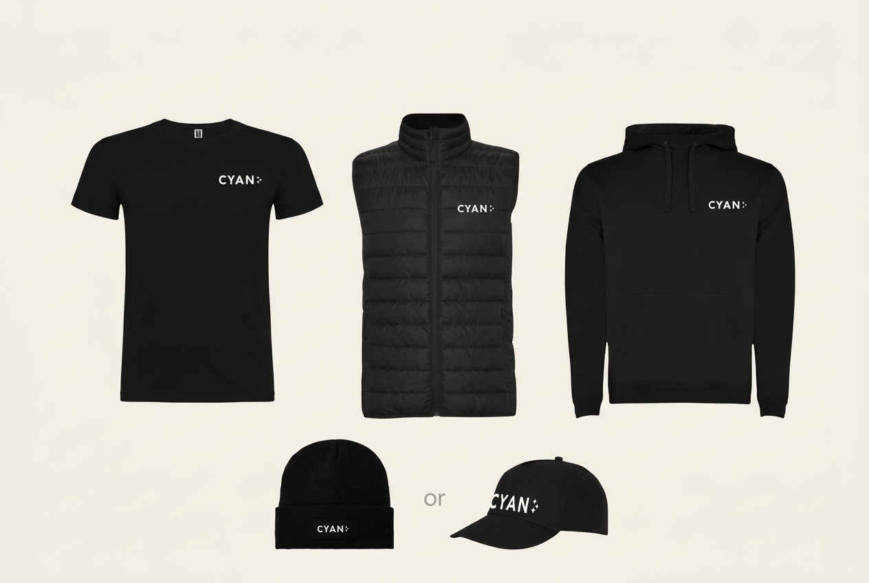 Larger Team Printed Pack: branded garments included in the workwear offer.